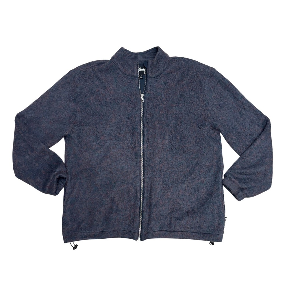 Stussy Mens Textured Boucle Full Zip Mock Neck Jacket Blue Purple Size M